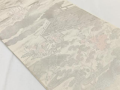 平和屋着物◎六通柄袋帯　唐織　風景文　銀糸　正絹　逸品　CAAY3851xi
