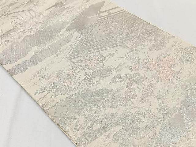 平和屋着物◎六通柄袋帯　唐織　風景文　銀糸　正絹　逸品　CAAY3851xi