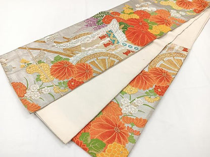 平和屋着物◎六通柄袋帯　御所車花文　藤花房　唐織　金銀糸　正絹　逸品　CAAY3853xi