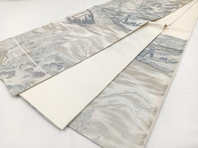 平和屋着物◎六通柄袋帯　風景文　銀糸　正絹　逸品　CAAY3860xi