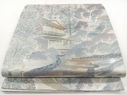 平和屋着物◎六通柄袋帯　風景文　銀糸　正絹　逸品　CAAY3860xi