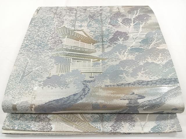 平和屋着物◎六通柄袋帯　風景文　銀糸　正絹　逸品　CAAY3860xi