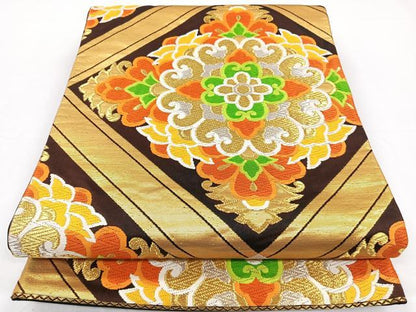 平和屋着物◎六通柄袋帯 天井花文 金銀糸 正絹 逸品 CAAY3864xi