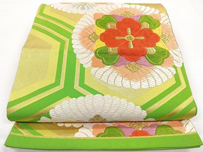 平和屋着物◎六通柄袋帯 唐織 亀甲花文 金銀糸 正絹 逸品 CAAY3870xi