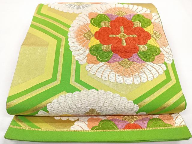平和屋着物◎六通柄袋帯 唐織 亀甲花文 金銀糸 正絹 逸品 CAAY3870xi