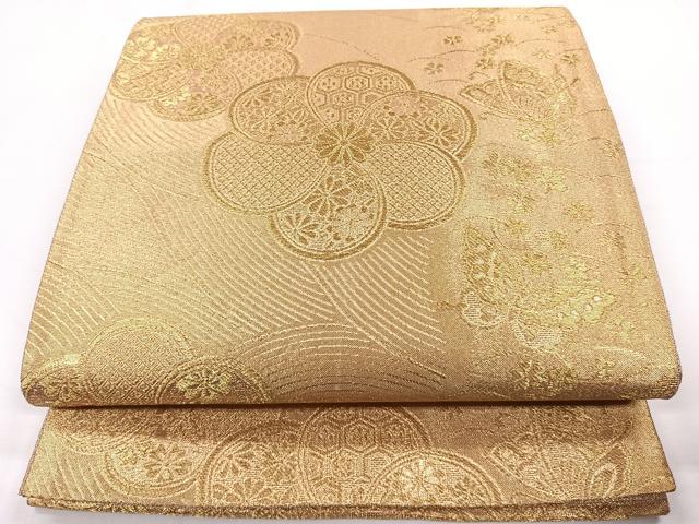 平和屋着物◎六通柄袋帯 舞蝶捻じ梅文 金糸 正絹 逸品 CAAY3875xi