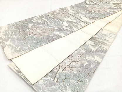 平和屋着物◎六通柄袋帯 風景文 銀糸 正絹 逸品 CAAY3876xi