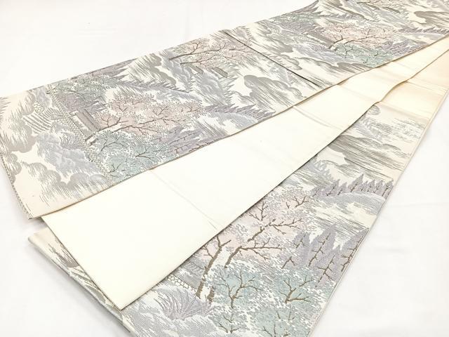 平和屋着物◎六通柄袋帯 風景文 銀糸 正絹 逸品 CAAY3876xi