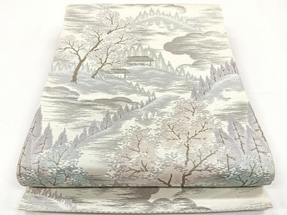 平和屋着物◎六通柄袋帯 風景文 銀糸 正絹 逸品 CAAY3876xi