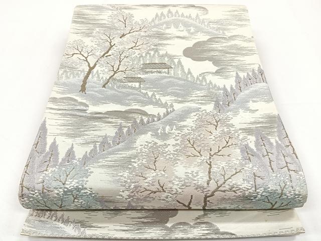 平和屋着物◎六通柄袋帯 風景文 銀糸 正絹 逸品 CAAY3876xi