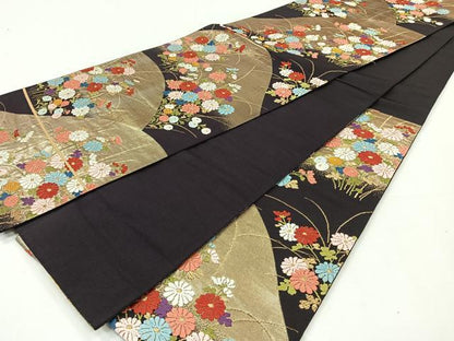 平和屋着物◎六通柄袋帯 唐織 遠山花文 金糸 正絹 逸品 CAAY3889xi