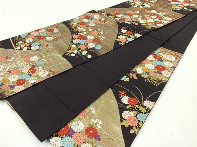 平和屋着物◎六通柄袋帯 唐織 遠山花文 金糸 正絹 逸品 CAAY3889xi