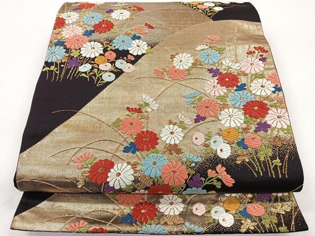 平和屋着物◎六通柄袋帯 唐織 遠山花文 金糸 正絹 逸品 CAAY3889xi