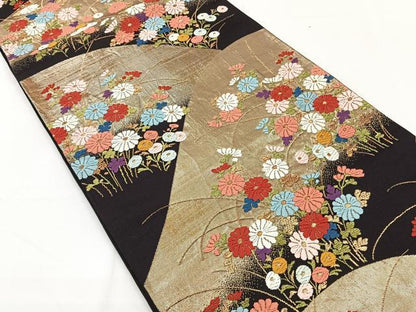 平和屋着物◎六通柄袋帯 唐織 遠山花文 金糸 正絹 逸品 CAAY3889xi