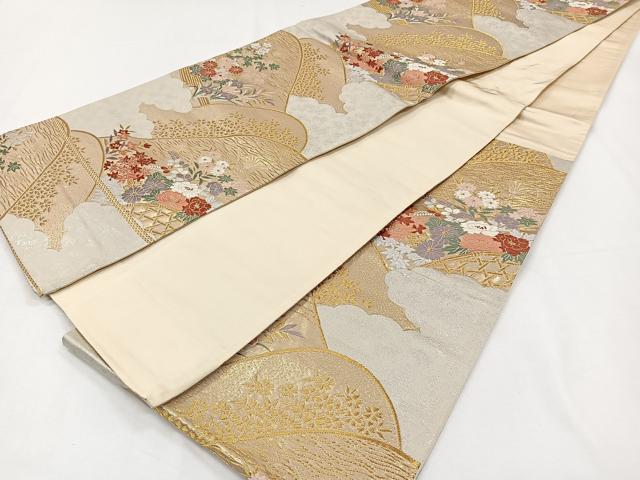 平和屋着物◎六通柄袋帯　唐織　遠山花文　金糸　正絹　逸品　CAAY3894xi