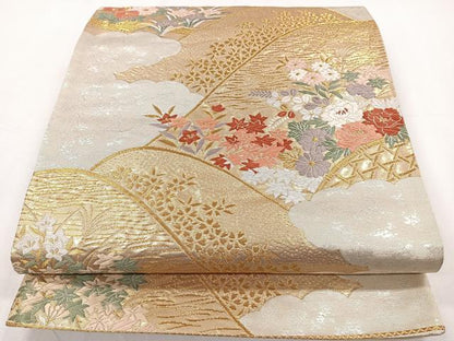 平和屋着物◎六通柄袋帯　唐織　遠山花文　金糸　正絹　逸品　CAAY3894xi