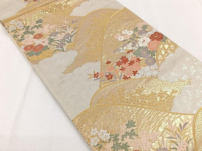 平和屋着物◎六通柄袋帯　唐織　遠山花文　金糸　正絹　逸品　CAAY3894xi