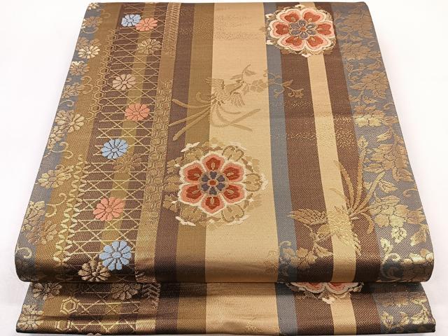 平和屋着物◎六通柄袋帯 唐織 花喰鳥 金糸 正絹 逸品 CAAY3898xi
