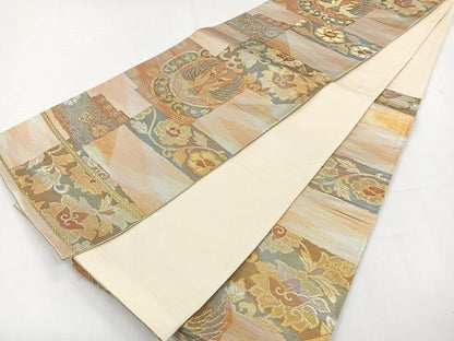平和屋着物◎六通柄袋帯　双鳥花文　金銀糸　正絹　逸品　CAAY3899xi