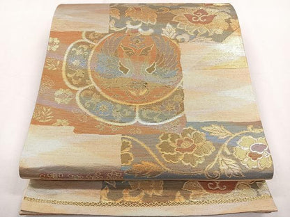 平和屋着物◎六通柄袋帯　双鳥花文　金銀糸　正絹　逸品　CAAY3899xi