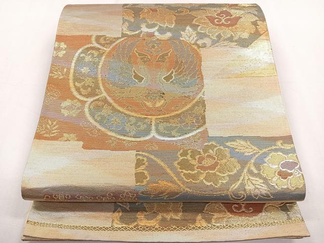平和屋着物◎六通柄袋帯　双鳥花文　金銀糸　正絹　逸品　CAAY3899xi