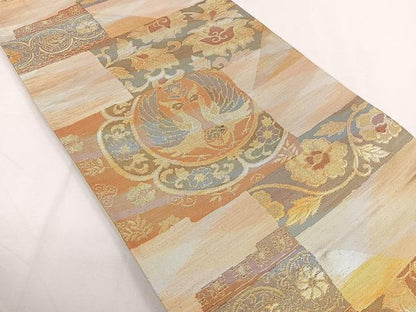 平和屋着物◎六通柄袋帯　双鳥花文　金銀糸　正絹　逸品　CAAY3899xi