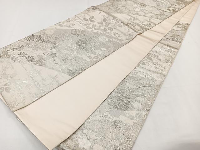平和屋着物◎六通柄袋帯 草花文 銀糸 正絹 逸品 CAAY3903xi