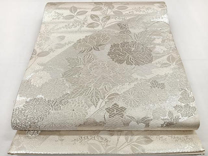 平和屋着物◎六通柄袋帯 草花文 銀糸 正絹 逸品 CAAY3903xi