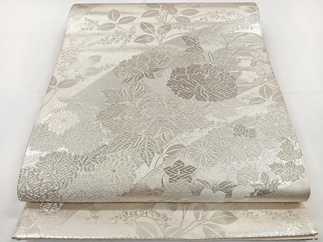 平和屋着物◎六通柄袋帯 草花文 銀糸 正絹 逸品 CAAY3903xi