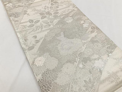 平和屋着物◎六通柄袋帯 草花文 銀糸 正絹 逸品 CAAY3903xi