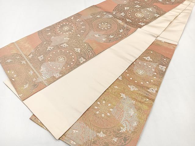 平和屋着物◎羽鳥織物　六通柄袋帯　こはく錦　花絵皿文　二重箔織　正絹　逸品　CAAY3905xi