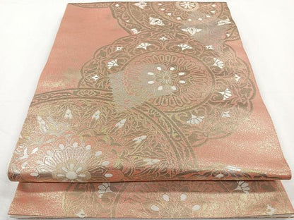 平和屋着物◎羽鳥織物　六通柄袋帯　こはく錦　花絵皿文　二重箔織　正絹　逸品　CAAY3905xi