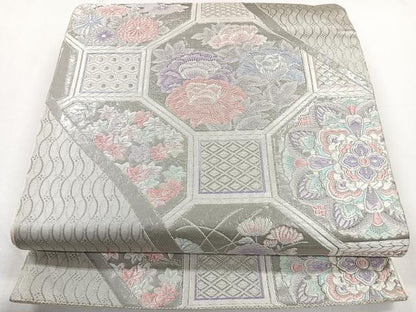 平和屋着物◎六通柄袋帯　唐織　九百錦　蜀江花文　プラチナ箔　正絹　逸品　CAAY3915xi