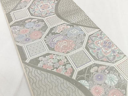 平和屋着物◎六通柄袋帯　唐織　九百錦　蜀江花文　プラチナ箔　正絹　逸品　CAAY3915xi