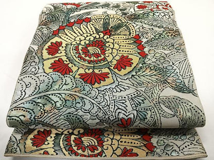平和屋着物◎六通柄袋帯　更紗花文　金銀糸　正絹　逸品　CAAY3975xi