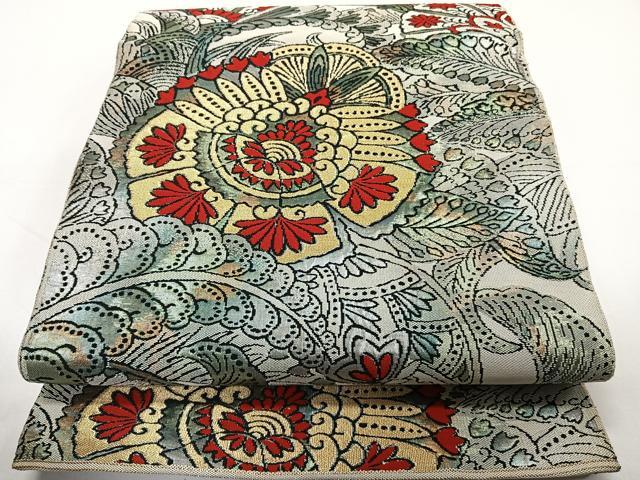 平和屋着物◎六通柄袋帯　更紗花文　金銀糸　正絹　逸品　CAAY3975xi