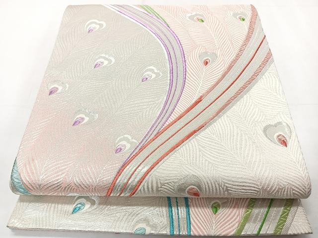 平和屋着物◎六通柄袋帯　唐織　孔雀羽文　金糸　正絹　逸品　CAAY3982xi