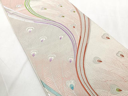 平和屋着物◎六通柄袋帯　唐織　孔雀羽文　金糸　正絹　逸品　CAAY3982xi