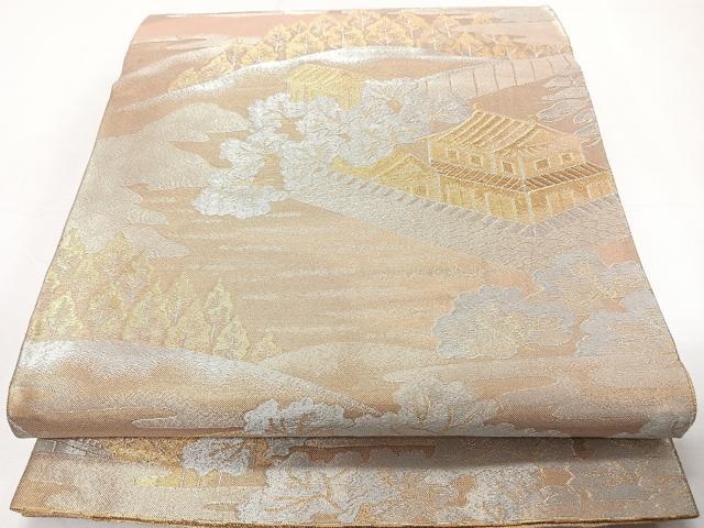 平和屋着物◎六通柄袋帯 風景文 金銀糸 正絹 逸品 CAAY3990xi
