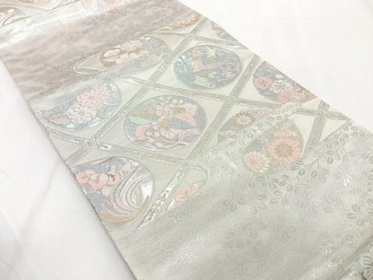 平和屋着物◎六通柄袋帯　唐織　天井花鳥丸文　金銀糸　正絹　逸品　CAAY3993xi