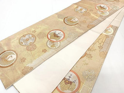 平和屋着物◎六通柄袋帯　飛鶴花丸文　金糸　正絹　逸品　CAAY3994xi