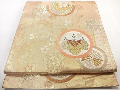 平和屋着物◎六通柄袋帯　飛鶴花丸文　金糸　正絹　逸品　CAAY3994xi