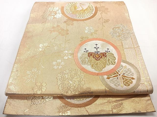 平和屋着物◎六通柄袋帯　飛鶴花丸文　金糸　正絹　逸品　CAAY3994xi