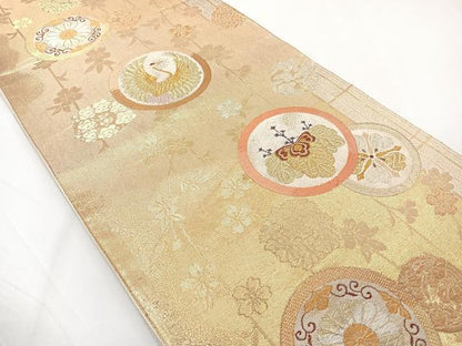 平和屋着物◎六通柄袋帯　飛鶴花丸文　金糸　正絹　逸品　CAAY3994xi