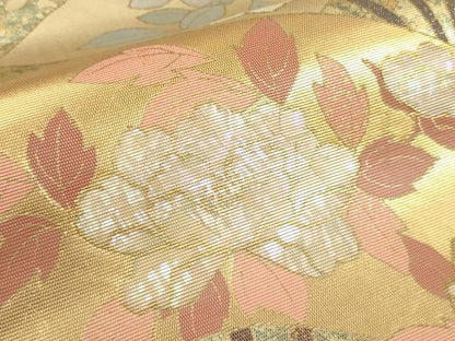 平和屋着物▼太鼓柄袋帯　螺鈿箔　扇面花文　金糸　引箔　正絹　逸品　CAAY4020ak
