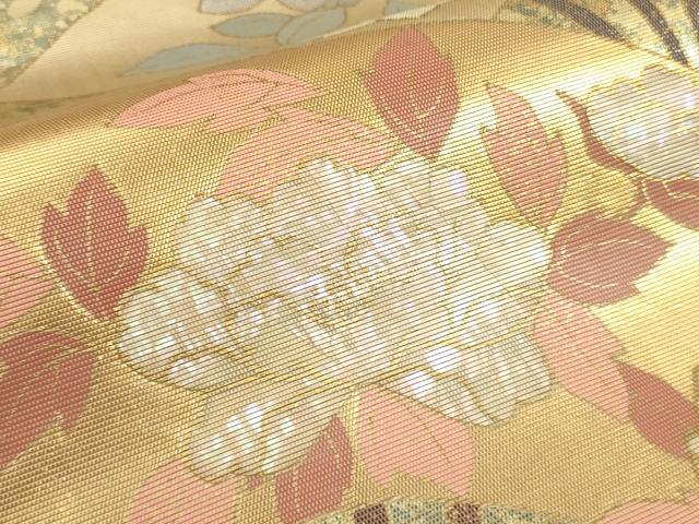 平和屋着物▼太鼓柄袋帯　螺鈿箔　扇面花文　金糸　引箔　正絹　逸品　CAAY4020ak