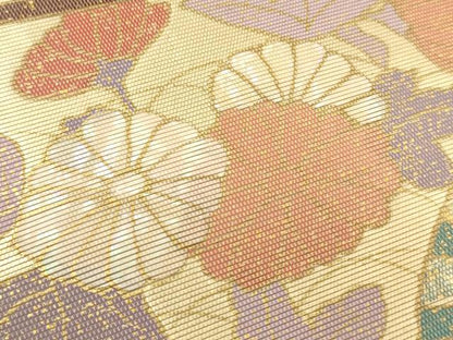 平和屋着物▼太鼓柄袋帯　螺鈿箔　扇面花文　金糸　引箔　正絹　逸品　CAAY4020ak