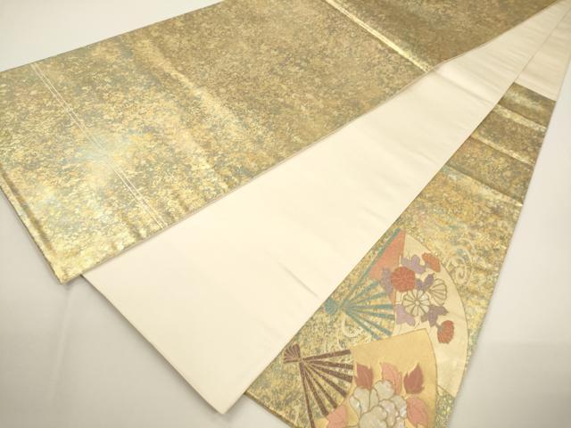 平和屋着物▼太鼓柄袋帯　螺鈿箔　扇面花文　金糸　引箔　正絹　逸品　CAAY4020ak