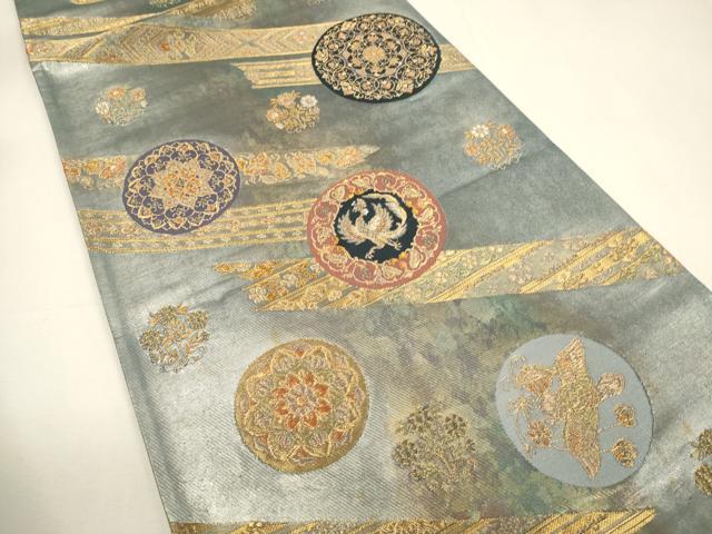 平和屋着物▼六通柄袋帯 唐織 菊倉古代裂文 金銀糸 引箔 正絹 逸品 CAAY4248ak