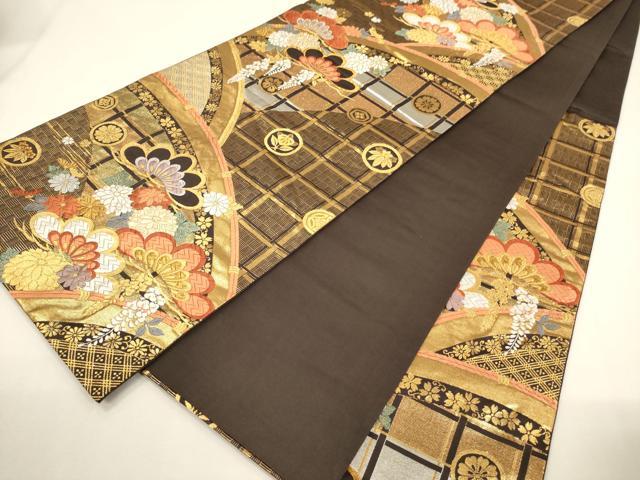 平和屋着物▼六通柄袋帯 唐織 吉祥花文 金銀糸 正絹 逸品 CAAY4260ak